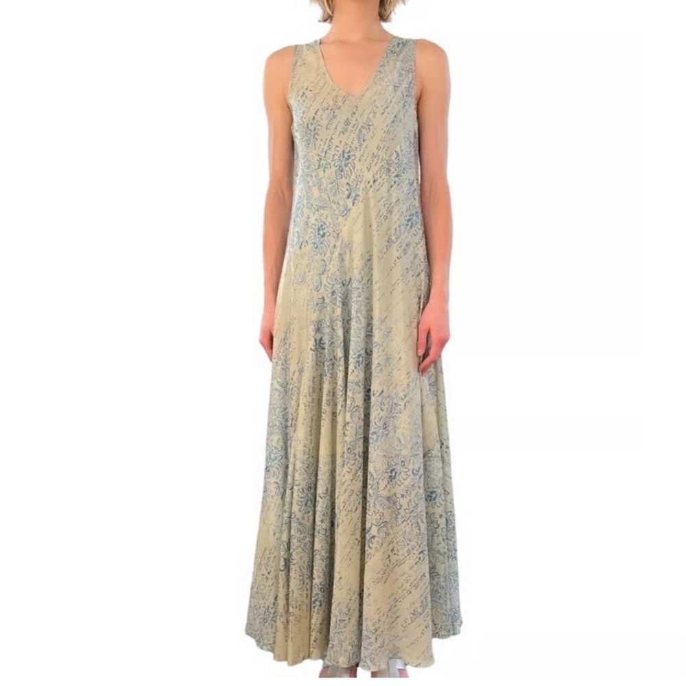 Johnny Was Pete & Greta Cream Grey green Pattern Silk sleeveless maxi small nwot